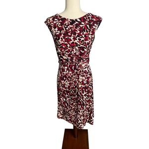 212 Collection sleeveless faux wrap dress red black white tan women's small